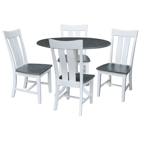 International Concepts Round 42 in. Dual Drop Leaf Dining Table with 4 Slat Back Chairs - 5 Piece Dining Set, 42 in W K05-42DP-C13-4